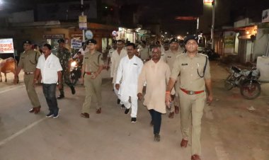 ग्रामीणों को अपराध के प्रति जागरूक करने एसपी के नेतृत्व में निकला पैदल मार्च