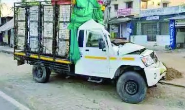 खड़ी ट्रक से टकरा गया मुर्गियों से भरा पिकअप, चालक की मौत