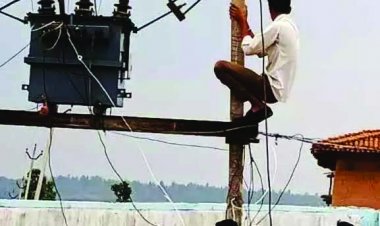 लापरवाही: प्राचार्य ने बच्चों को बिजली खंभे पर चढ़ाया