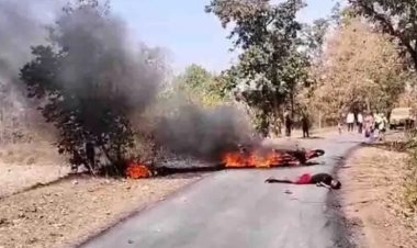 2 बाइक में भिड़ंत से लगी आग, एक युवक की मौत, 2 गंभीर