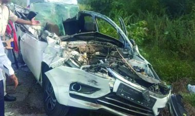 सड़क पर खड़ी कंटेनर के पीछे से जा टकराई कार, दो गंभीर