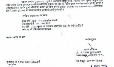 दुर्ग थाना प्रभारी व जनसूचना अधिकारी पर सूचना आयोग ने लगाया 50 हजार रुपए का जुर्माना