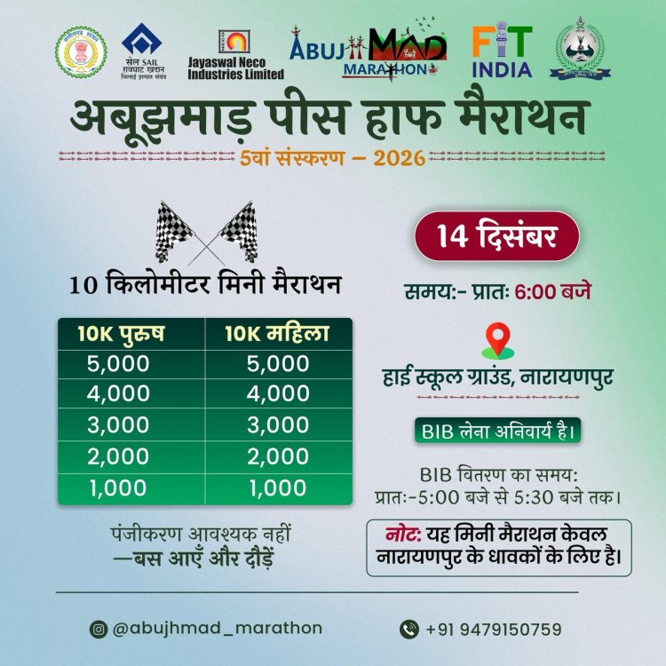 अबूझमाड़ पीस हाफ मैराथन: 10 किमी मिनी मैराथन 14 दिसंबर को