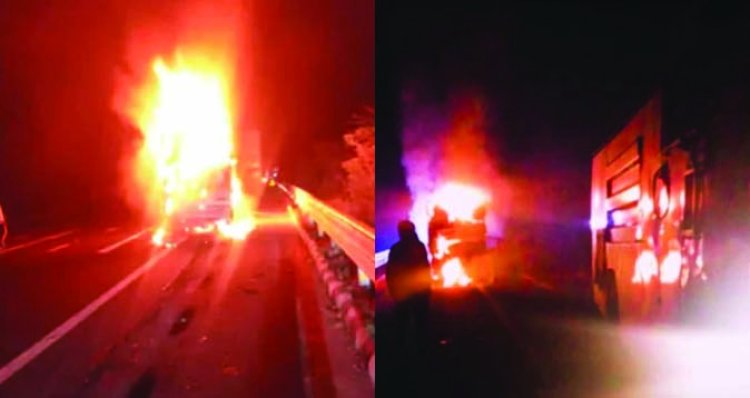 दिल्ली-मुंबई एक्सप्रेस-वे पर भीषण हादसा पिकअप में आग लगने से 3 की जिंदा जलकर मौत, ड्राइवर गंभीर