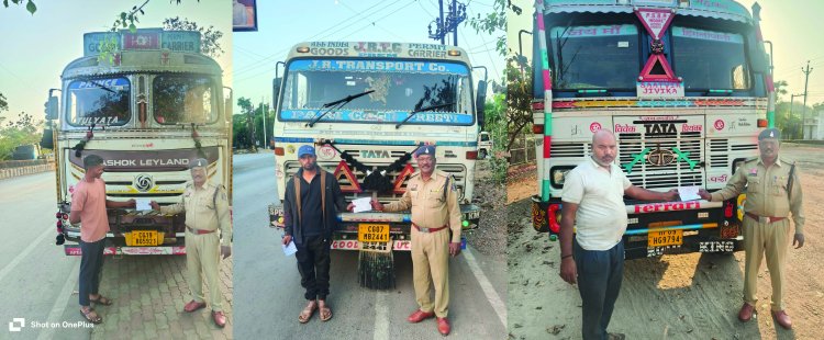 नो-एंट्री तोड़कर शहर में घुसे भारी वाहन, दुर्ग ट्रैफिक पुलिस ने 15 पर काटा चालान