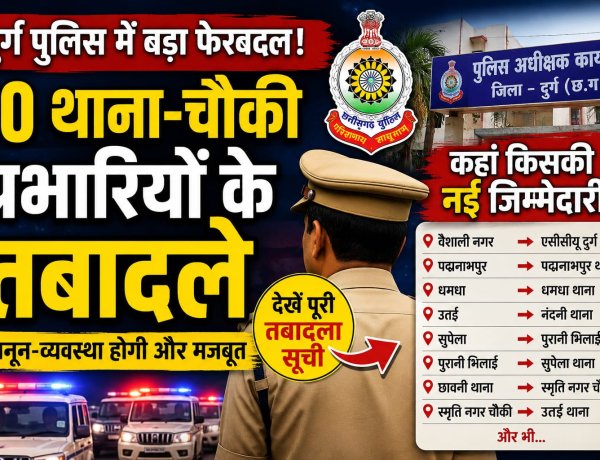 दुर्ग पुलिस में बड़ा फेरबदल, 10 थाना-चौकी प्रभारियों के तबादले