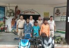 पुलिस ने दो बाइक चोरी के मामलों का किया खुलासा, चार आरोपी गिरफ्तार, चोरी की मोटरसाइकिलें बरामद