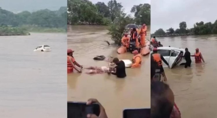 चार दिन बाद उफनते नाले से निकली कार, पूर्व सरपंच और पत्नी के शव बरामद, हाथों में हाथ थामे मिली अंतिम विदाई