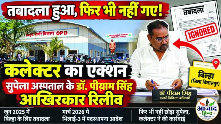 तबादला बिल्हा बिलासपुर का, ड्यूटी भिलाई में, 15 महीने बाद सुपेला सिविल अस्पताल प्रभारी डॉ. पीयाम पर बड़ा एक्शन