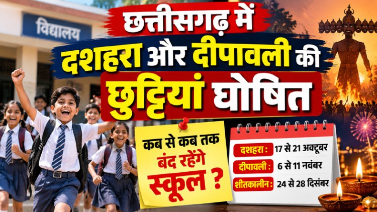 छत्तीसगढ़ में दशहरा और दीपावली की छुट्टियां घोषित, जानें कब से कब तक बंद रहेंगे स्कूल